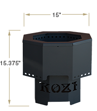 KOZI Portable Fire Pit Front View Specification